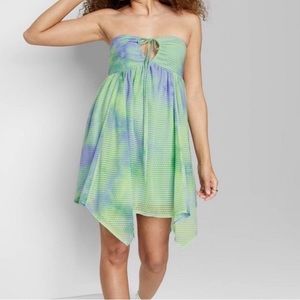 Wild Fable Women’s Dress Babydoll Strapless Blue Green Tie-Dye Size XXL NEW